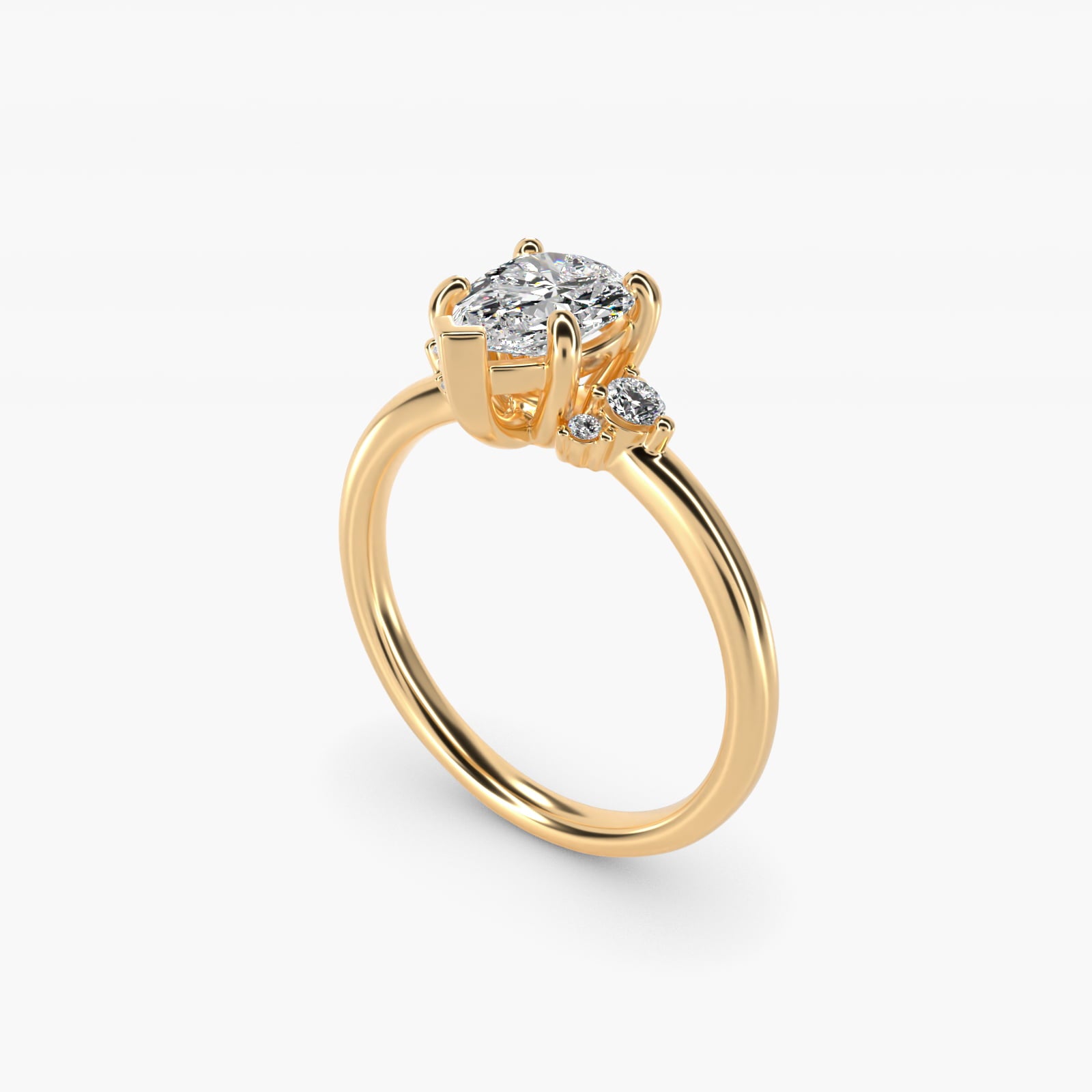 Petite Three Diamond Engagement Ring in 18k Yellow Gold (1/10 ct. tw.) - Pear Center