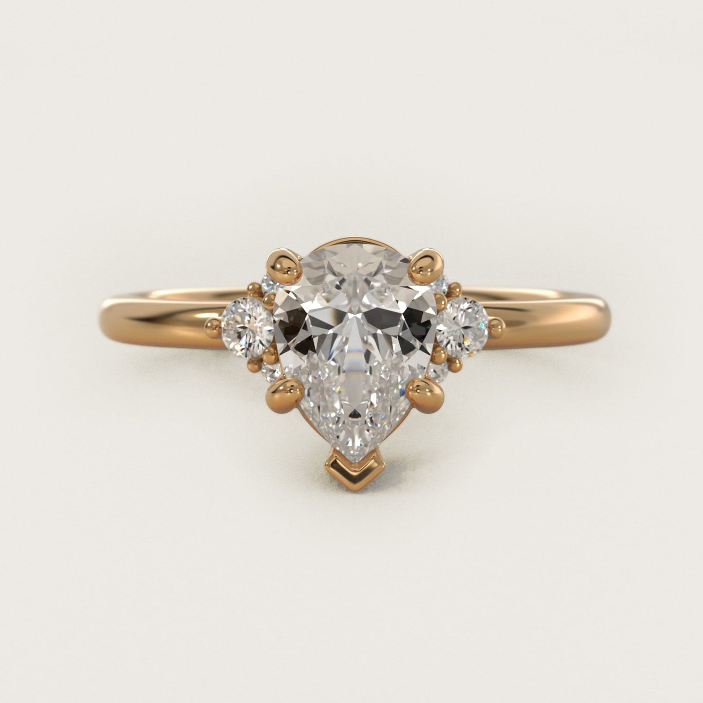 Petite Three Diamond Engagement Ring in 18k Yellow Gold (1/10 ct. tw.) - Pear Center