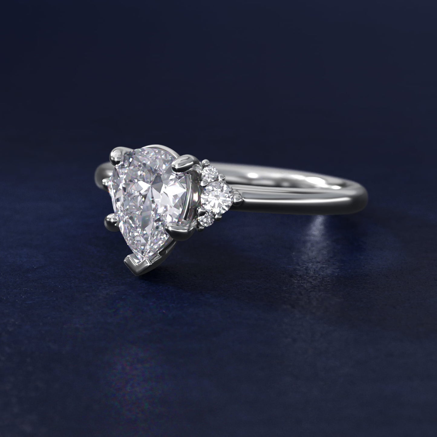 Petite Three Diamond Engagement Ring in Platinum (1/10 ct. tw.) - Pear Center