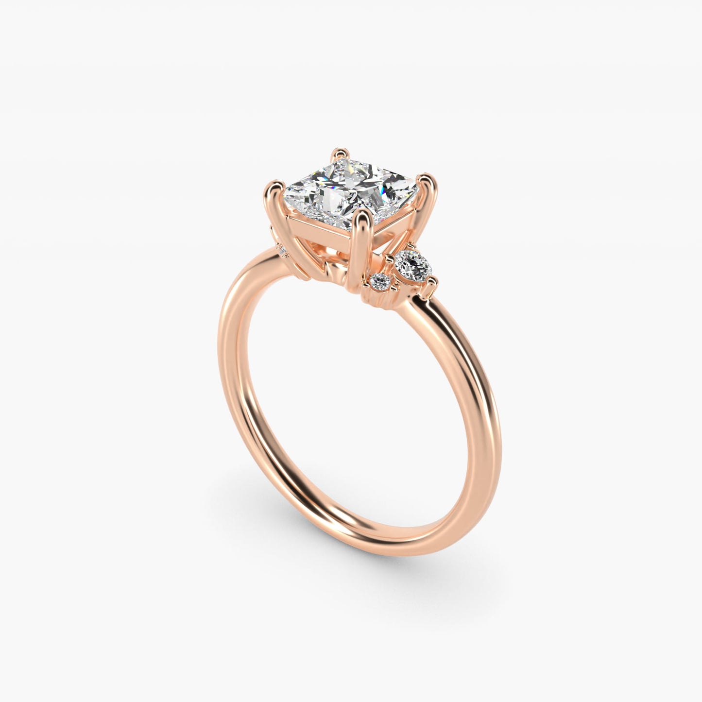 Petite Three Diamond Engagement Ring in 14k Rose Gold (1/10 ct. tw.) - Princess Center