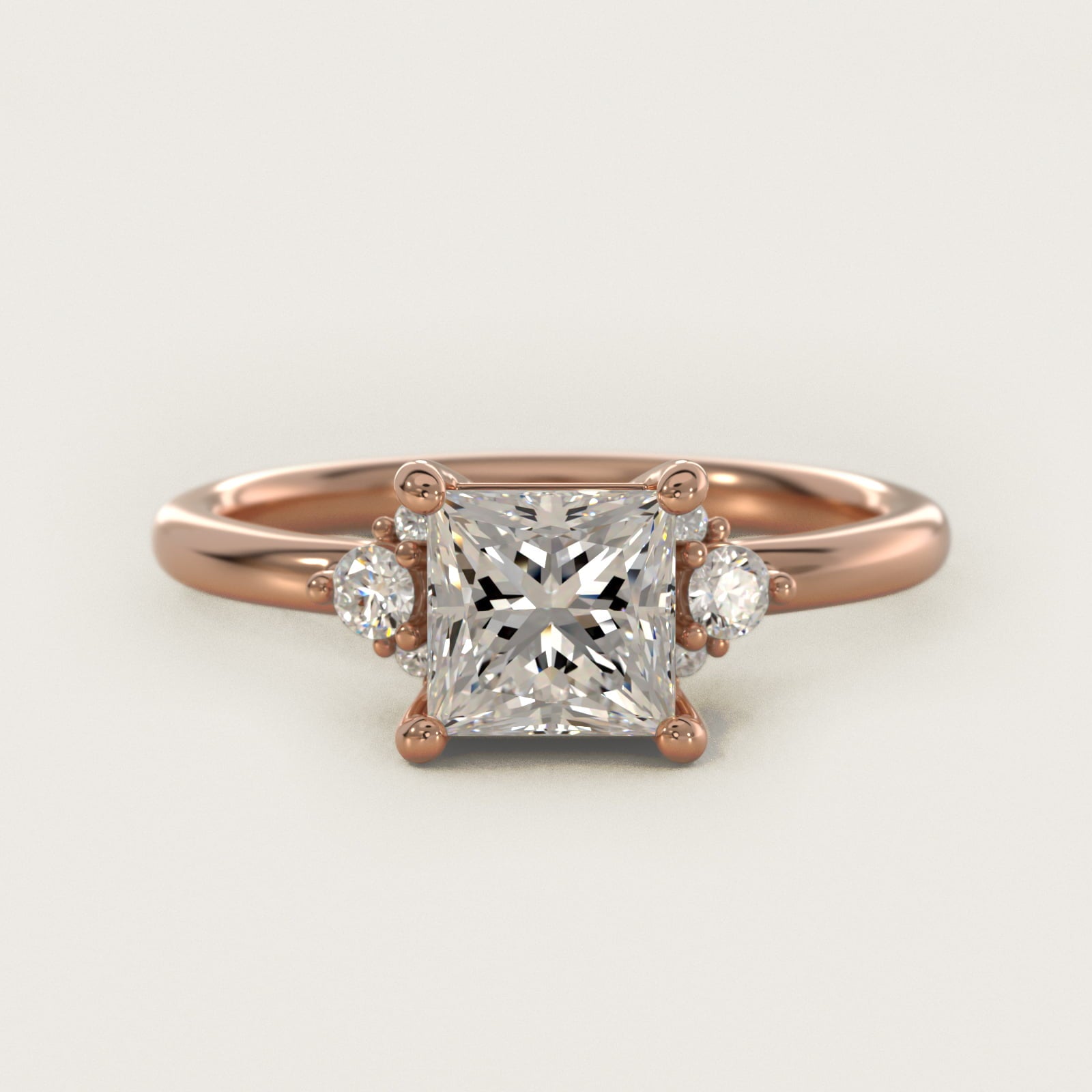 Petite Three Diamond Engagement Ring in 14k Rose Gold (1/10 ct. tw.) - Princess Center
