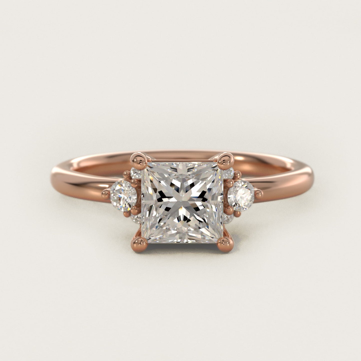 Petite Three Diamond Engagement Ring in 18k Rose Gold (1/10 ct. tw.) - Princess Center