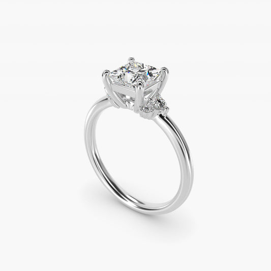 Petite Three Diamond Engagement Ring in 14k White Gold (1/10 ct. tw.) - Princess Center