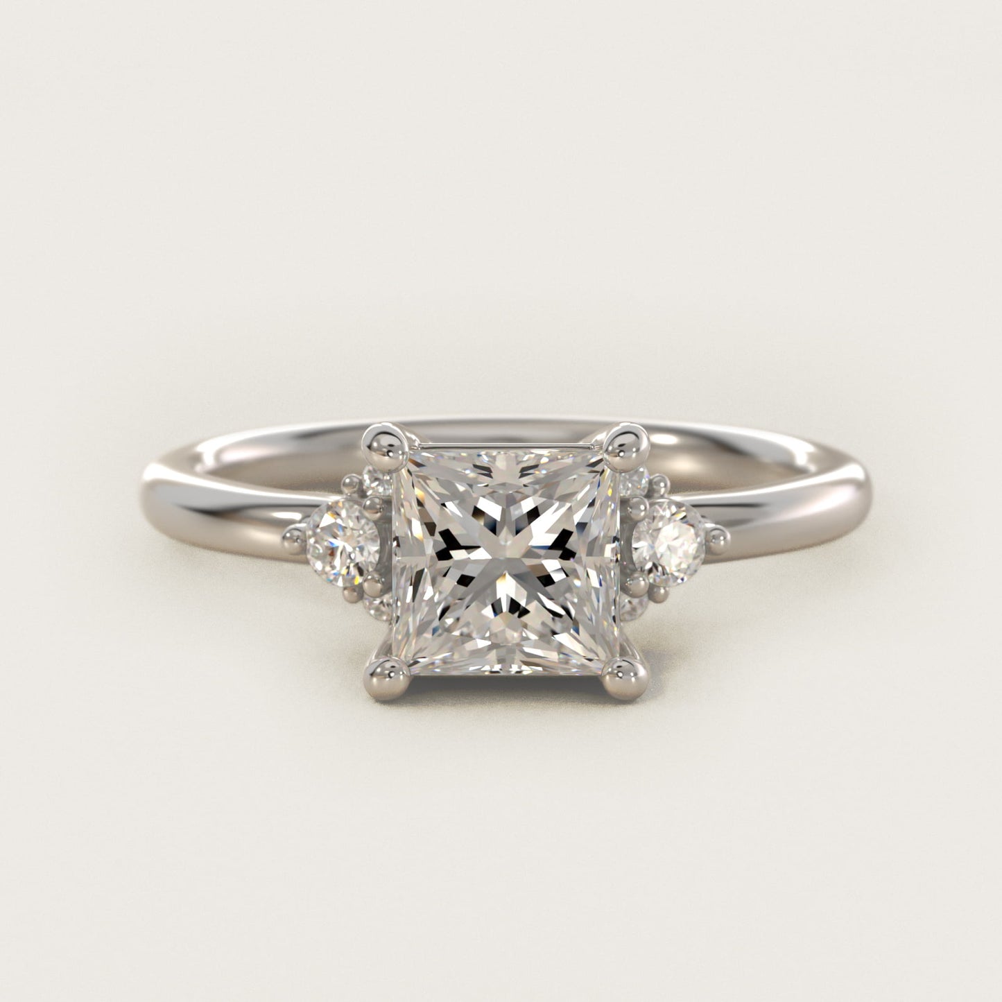 Petite Three Diamond Engagement Ring in 14k White Gold (1/10 ct. tw.) - Princess Center