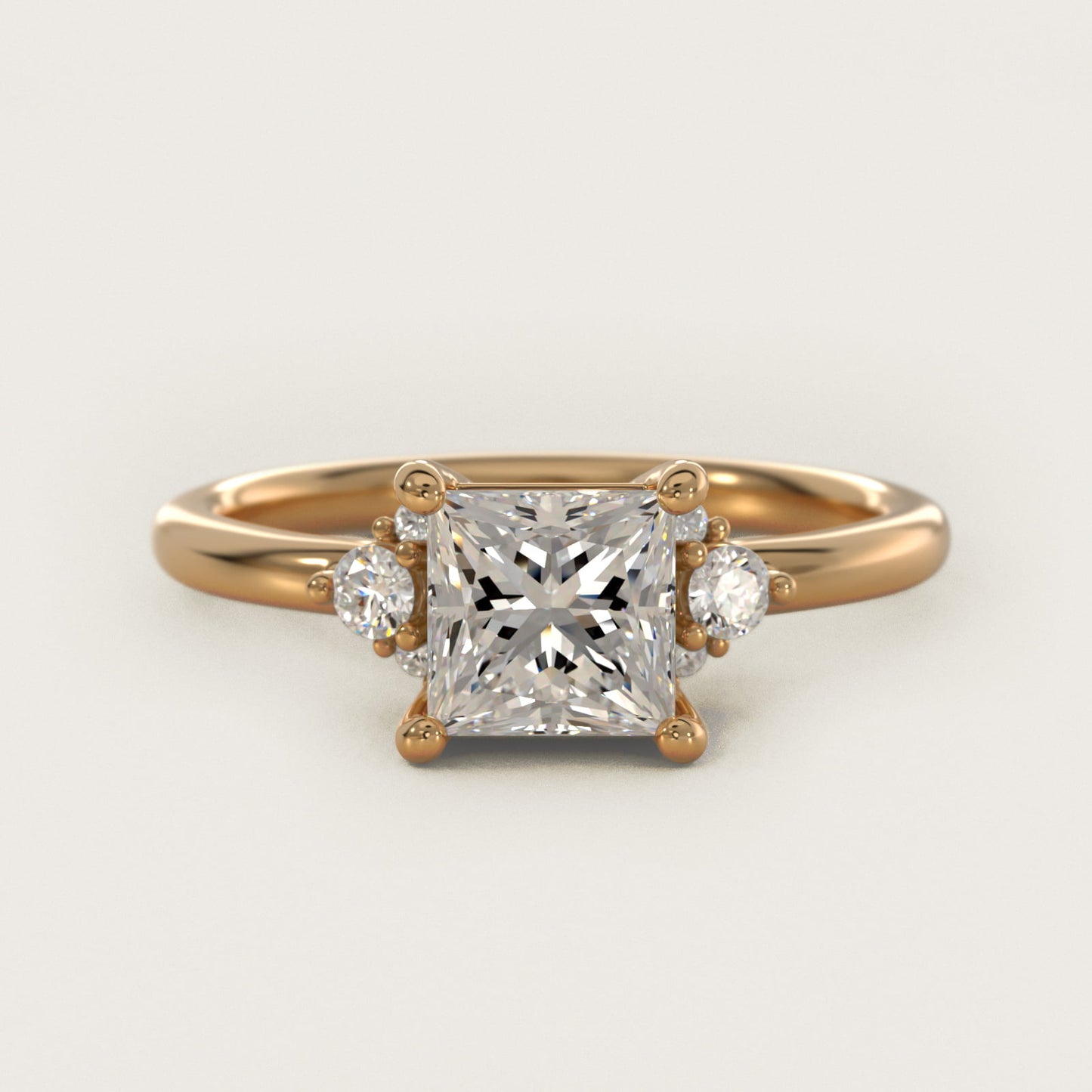 Petite Three Diamond Engagement Ring in 14k Yellow Gold (1/10 ct. tw.) - Princess Center