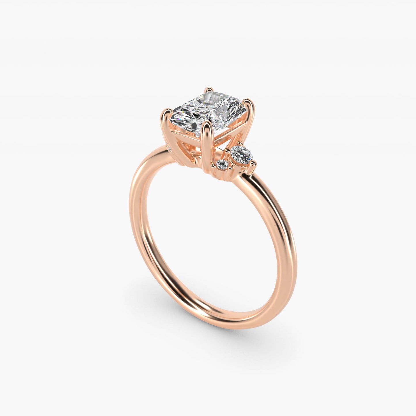 Petite Three Diamond Engagement Ring in 14k Rose Gold (1/10 ct. tw.) - Radiant Center
