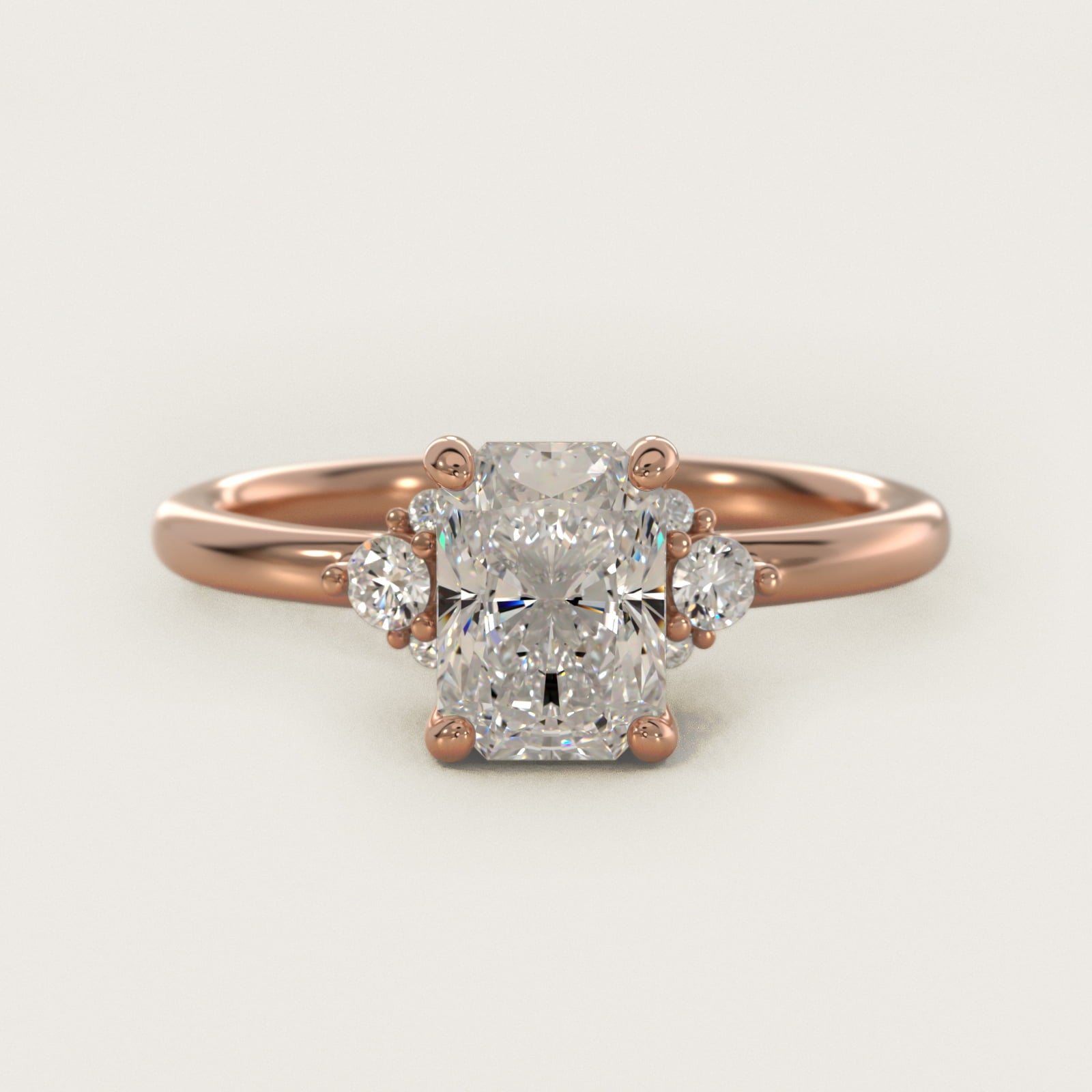 Petite Three Diamond Engagement Ring in 14k Rose Gold (1/10 ct. tw.) - Radiant Center
