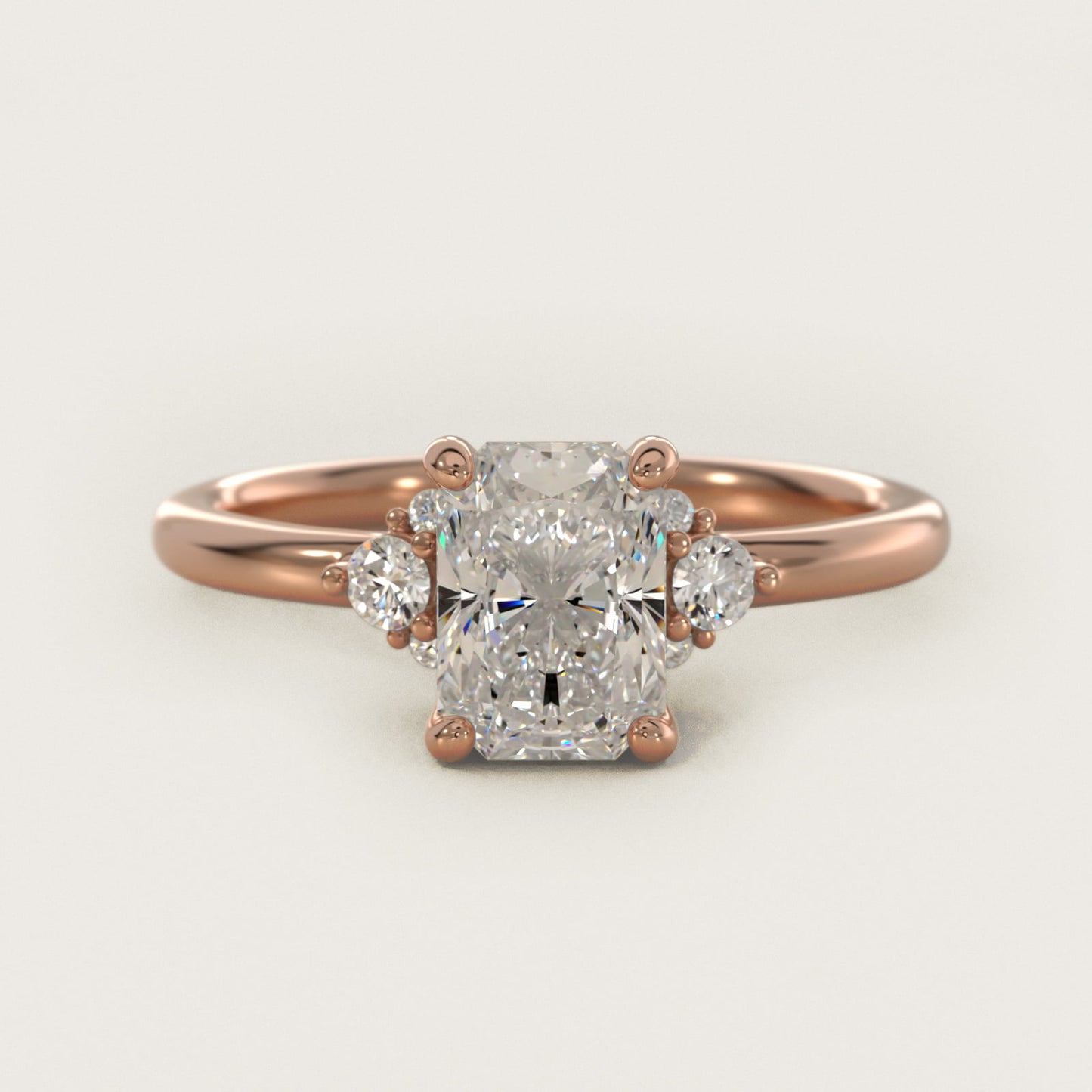 Petite Three Diamond Engagement Ring in 18k Rose Gold (1/10 ct. tw.) - Radiant Center