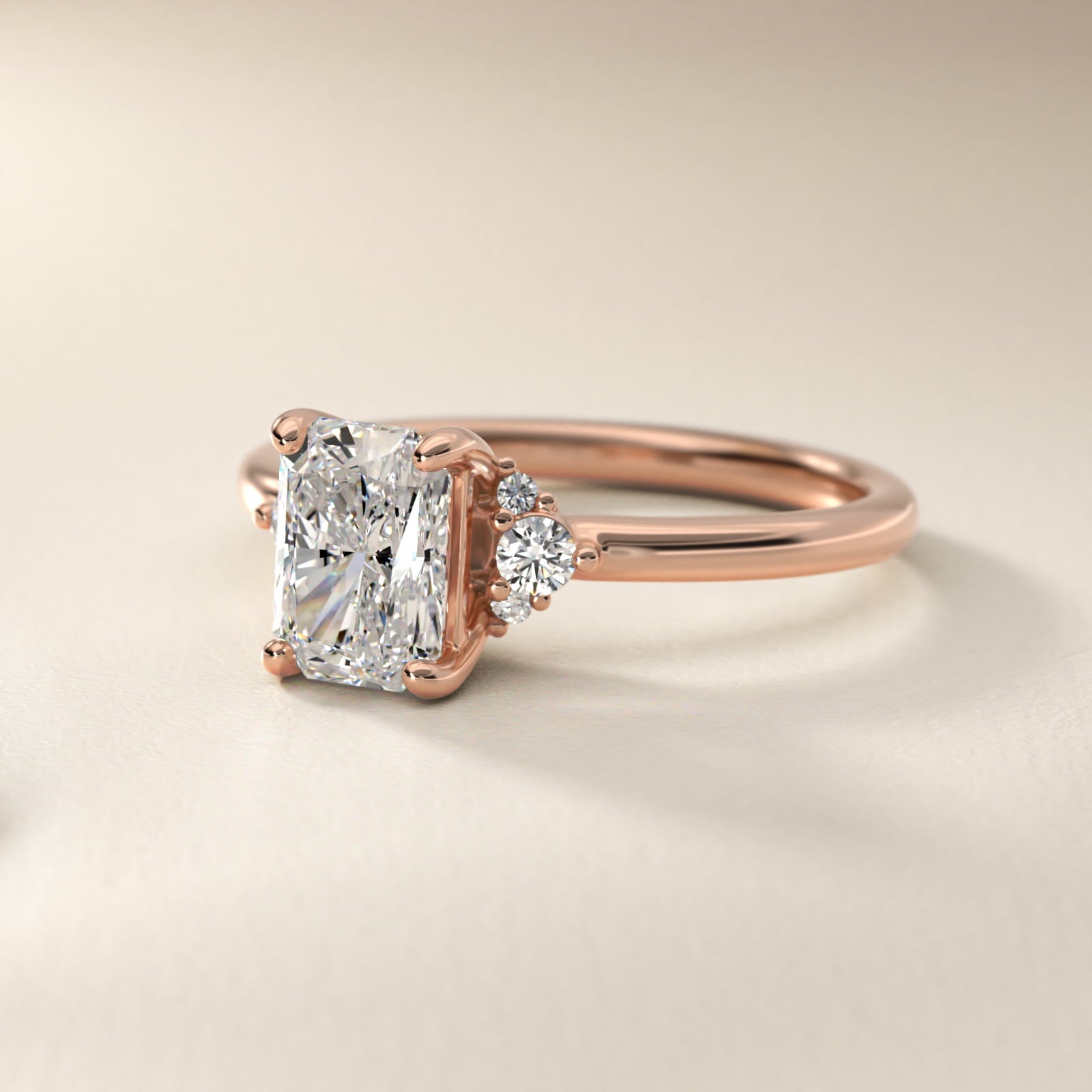 Petite Three Diamond Engagement Ring in 14k Rose Gold (1/10 ct. tw.) - Radiant Center
