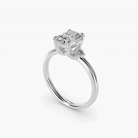 Petite Three Diamond Engagement Ring in 14k White Gold (1/10 ct. tw.) - Radiant Center