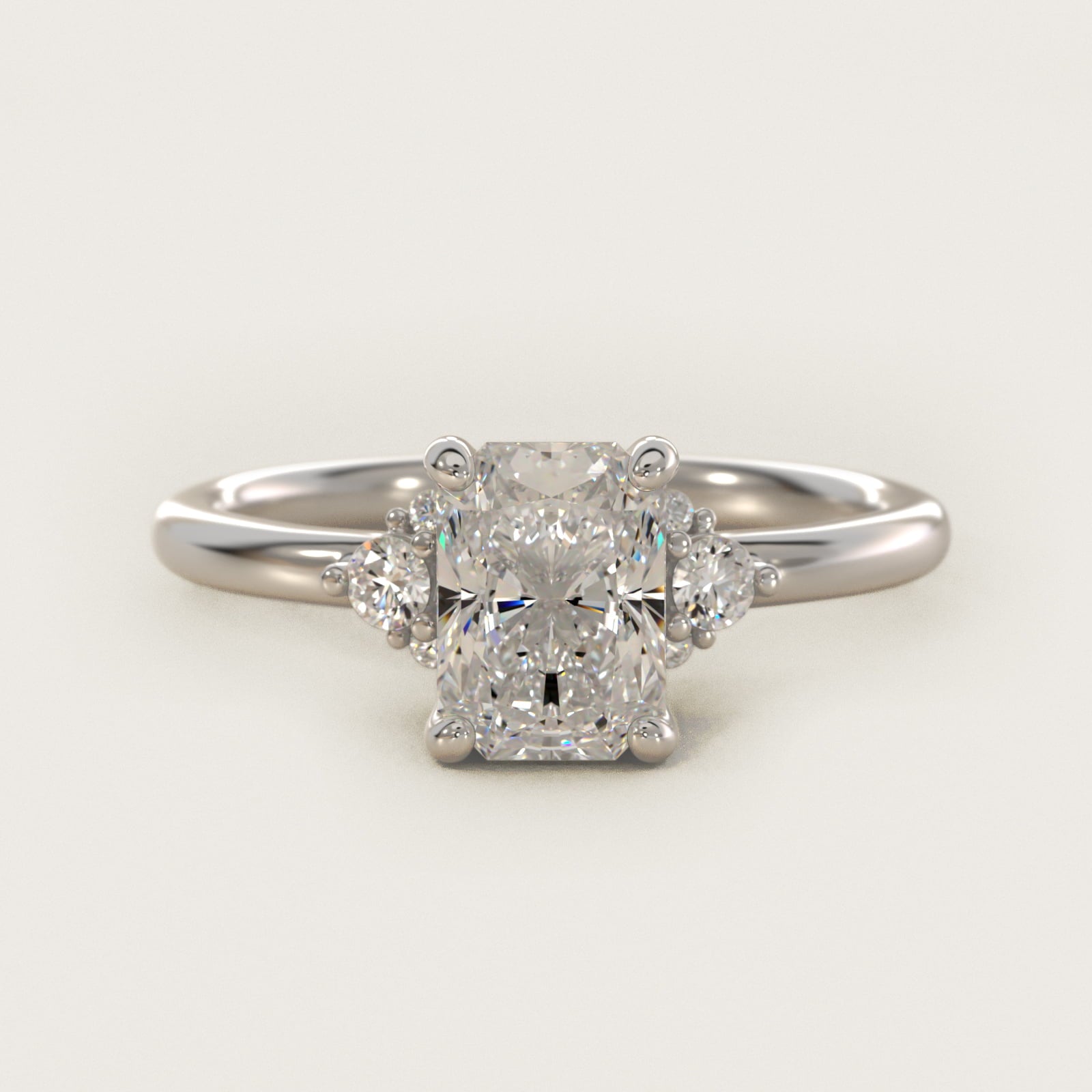 Petite Three Diamond Engagement Ring in 18k White Gold (1/10 ct. tw.) - Radiant Center