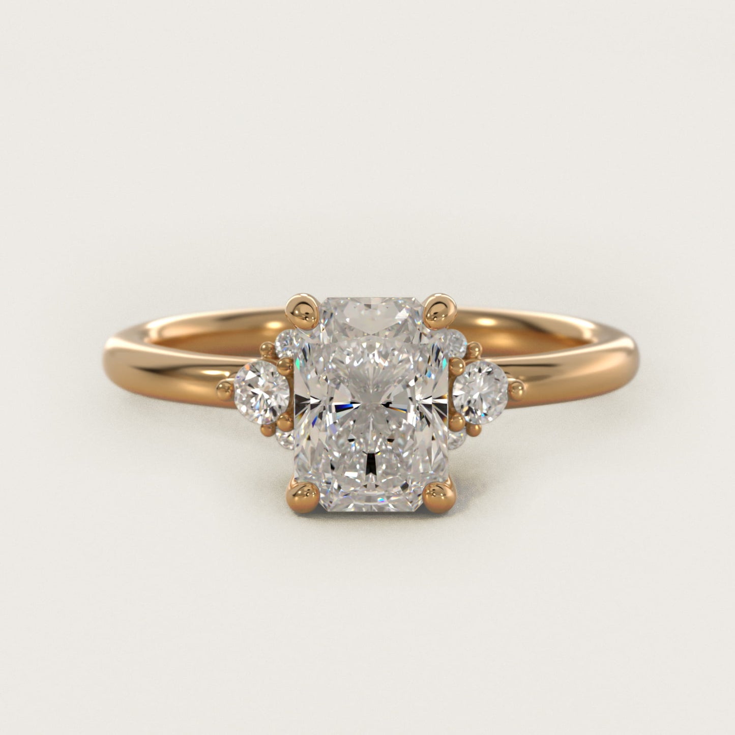 Petite Three Diamond Engagement Ring in 14k Yellow Gold (1/10 ct. tw.) - Radiant Center