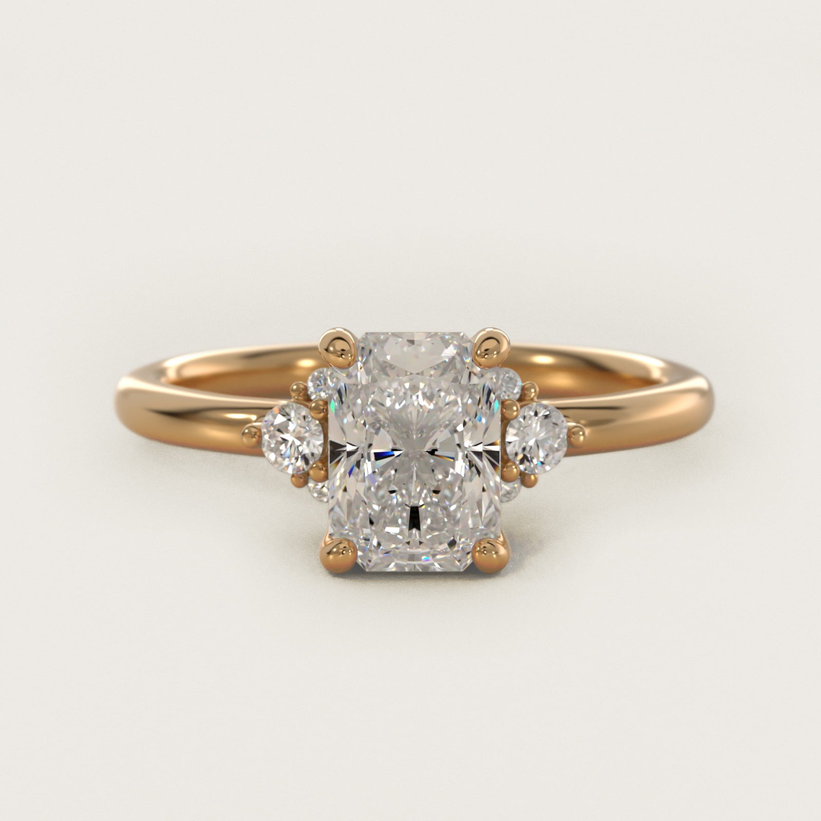 Petite Three Diamond Engagement Ring in 18k Yellow Gold (1/10 ct. tw.) - Radiant Center