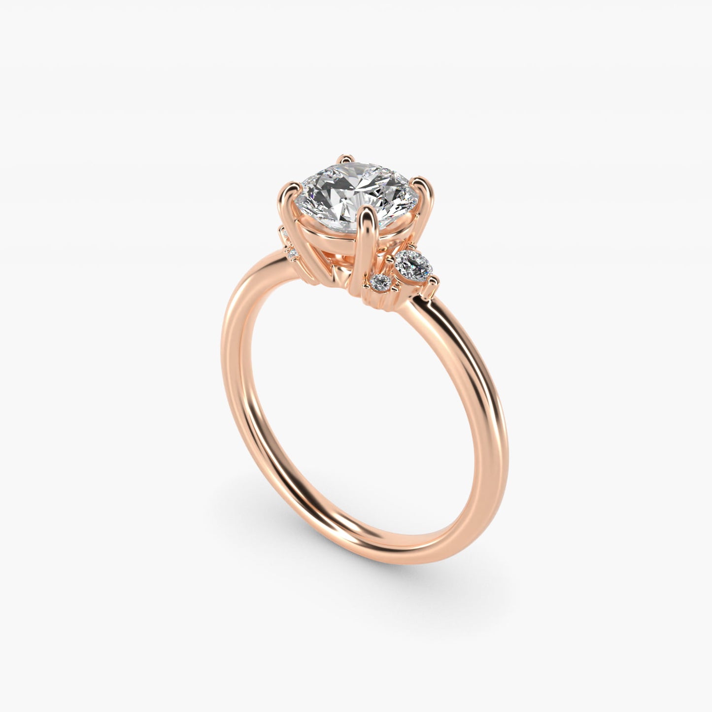 Petite Three Diamond Engagement Ring in 14k Rose Gold (1/10 ct. tw.) - Round Center