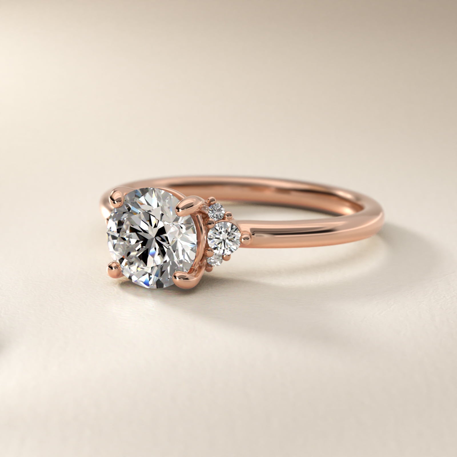 Petite Three Diamond Engagement Ring in 18k Rose Gold (1/10 ct. tw.) - Round Center