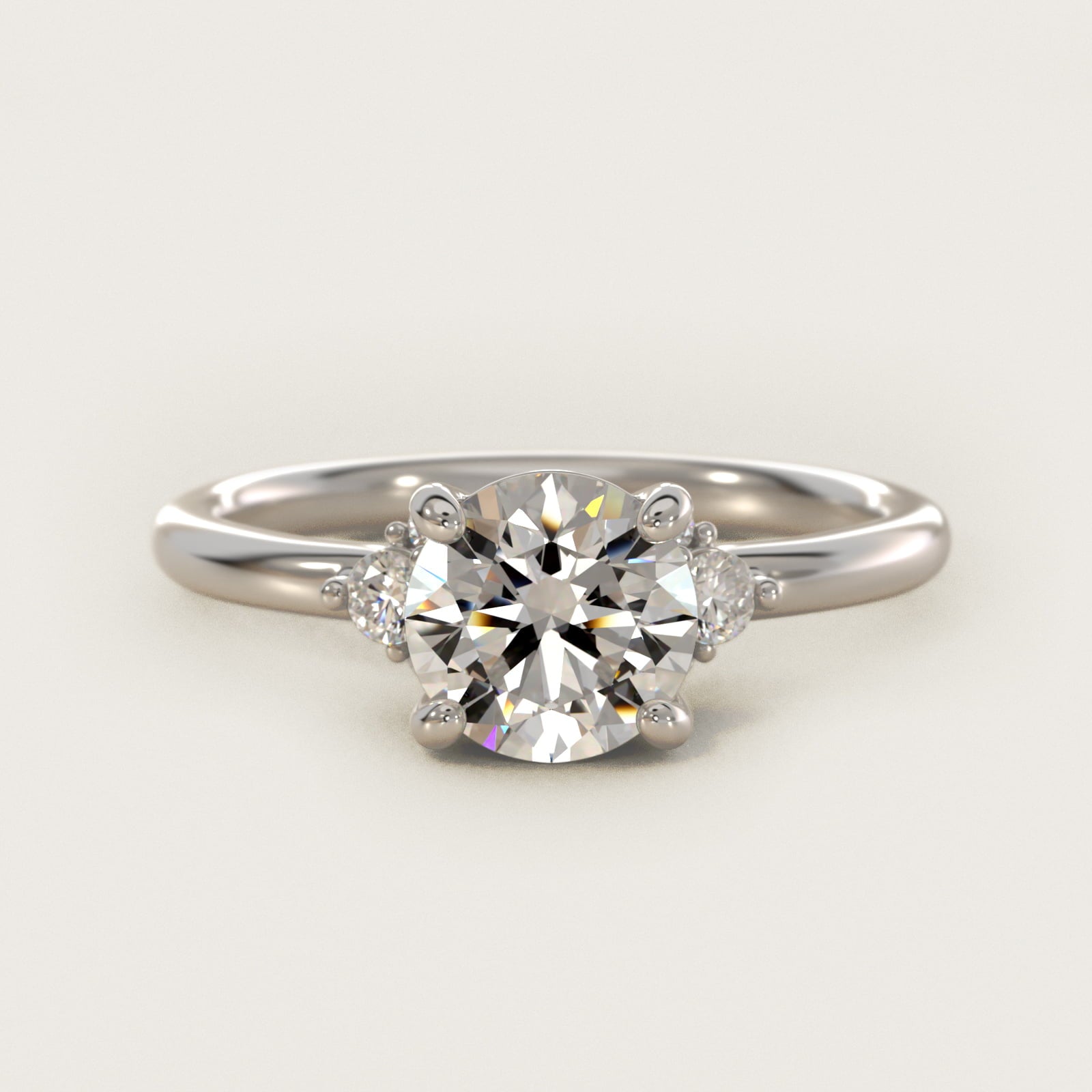 Petite Three Diamond Engagement Ring in 14k White Gold (1/10 ct. tw.) - Round Center