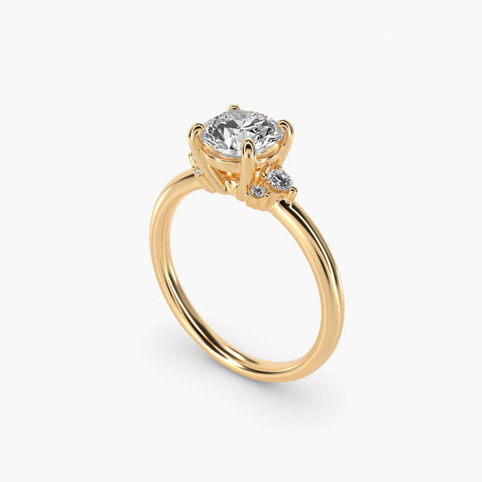 Petite Three Diamond Engagement Ring in 18k Yellow Gold (1/10 ct. tw.) - Round Center