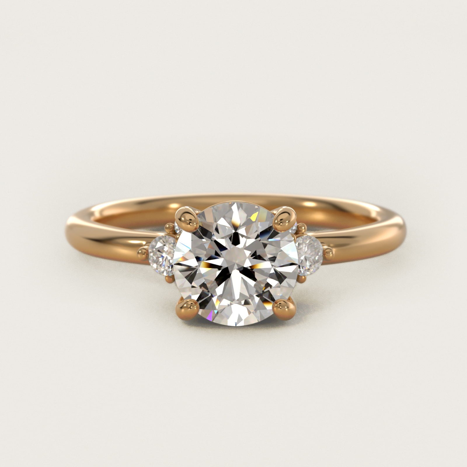 Petite Three Diamond Engagement Ring in 14k Yellow Gold (1/10 ct. tw.) - Round Center
