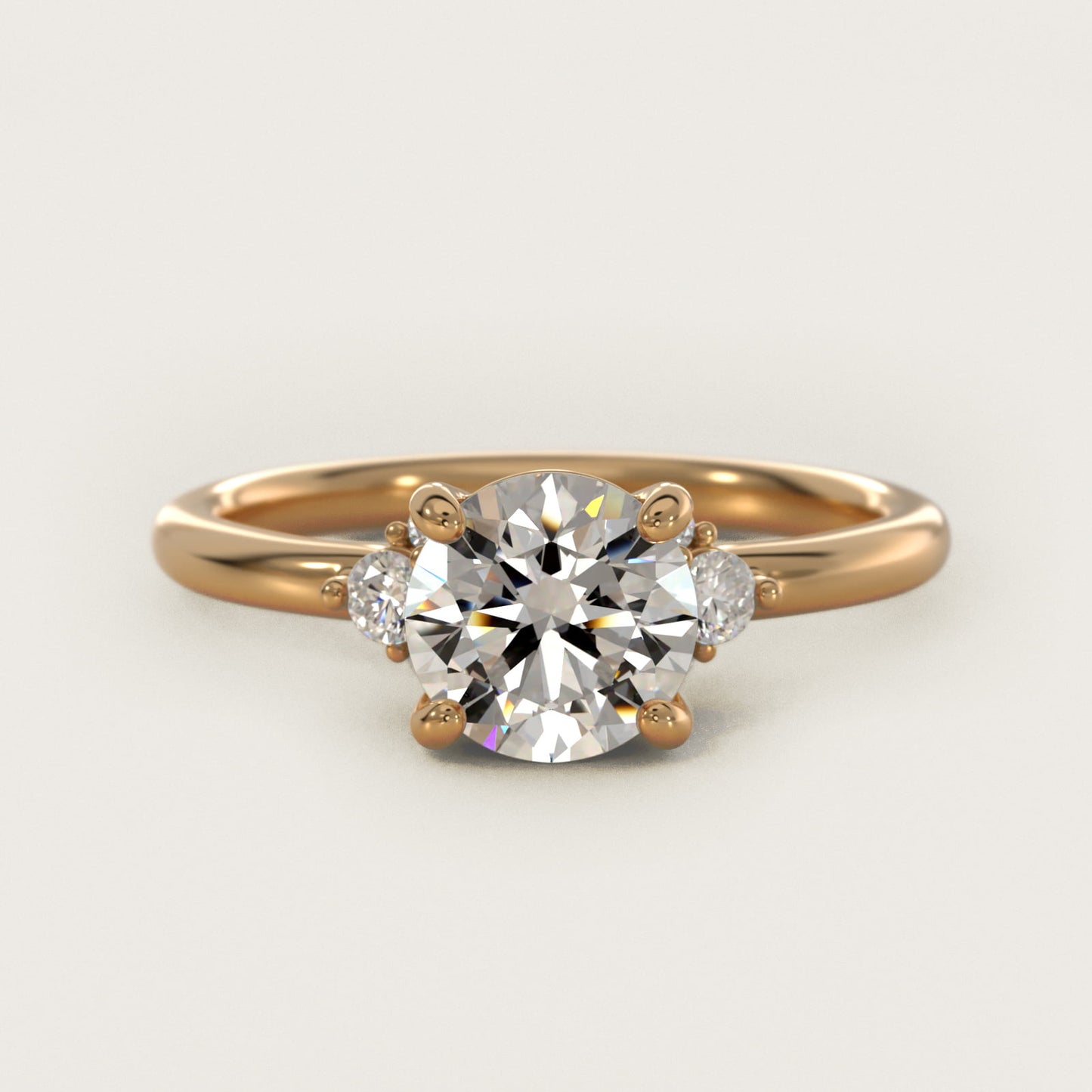 Petite Three Diamond Engagement Ring in 18k Yellow Gold (1/10 ct. tw.) - Round Center