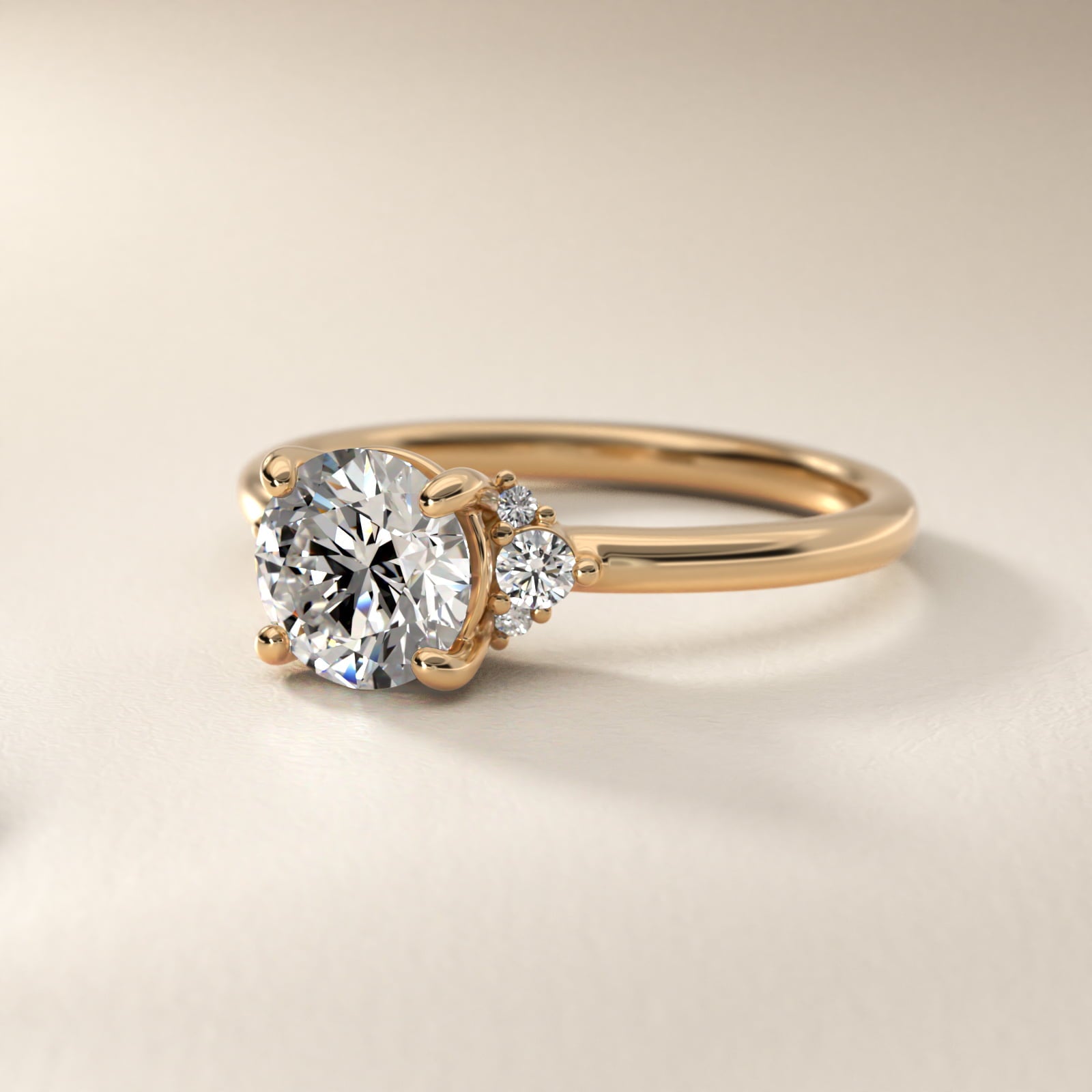 Petite Three Diamond Engagement Ring in 18k Yellow Gold (1/10 ct. tw.) - Round Center