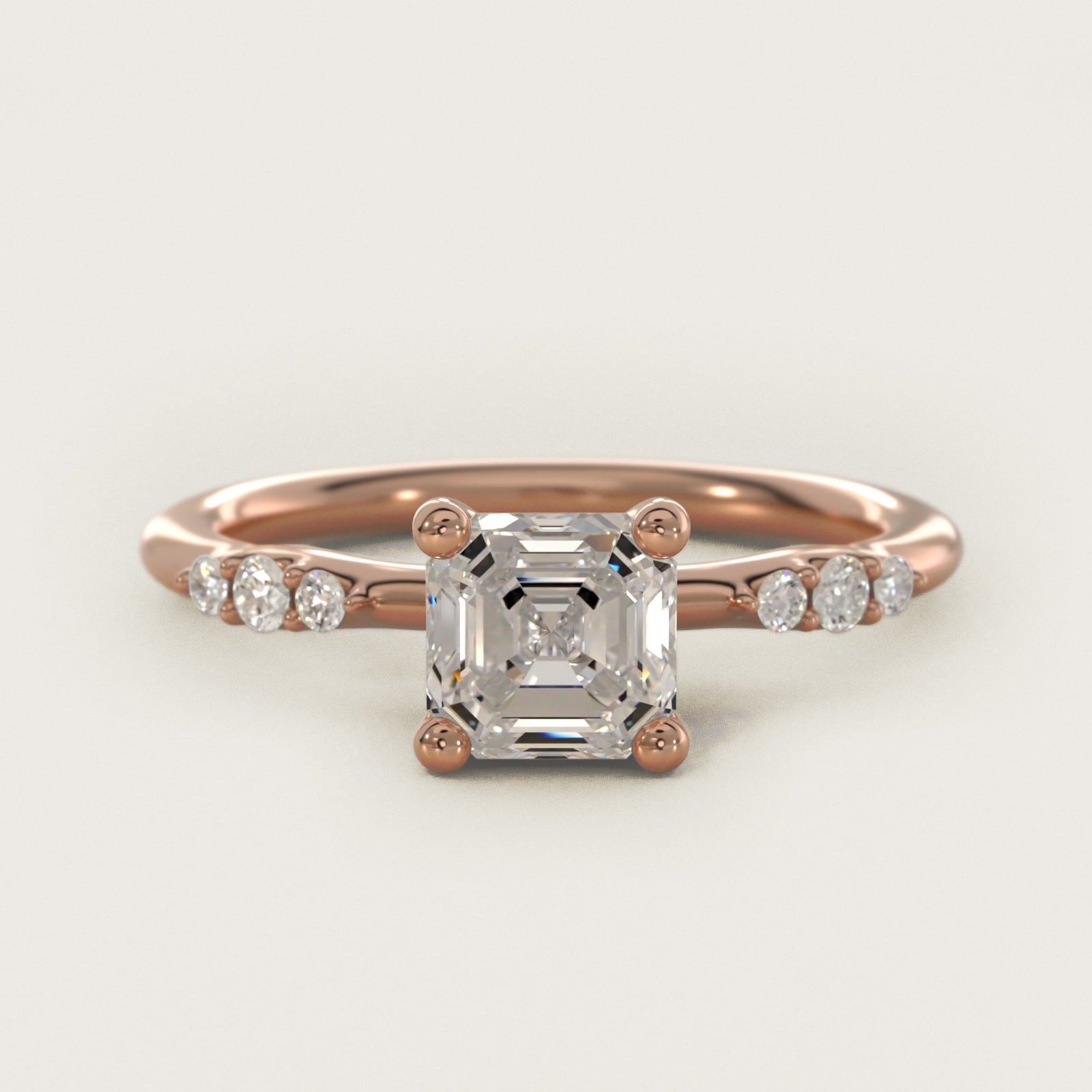 Petite Three Round Diamond Accents Side Stone Engagement Ring In 14K Rose Gold By James Allen - Asscher Center