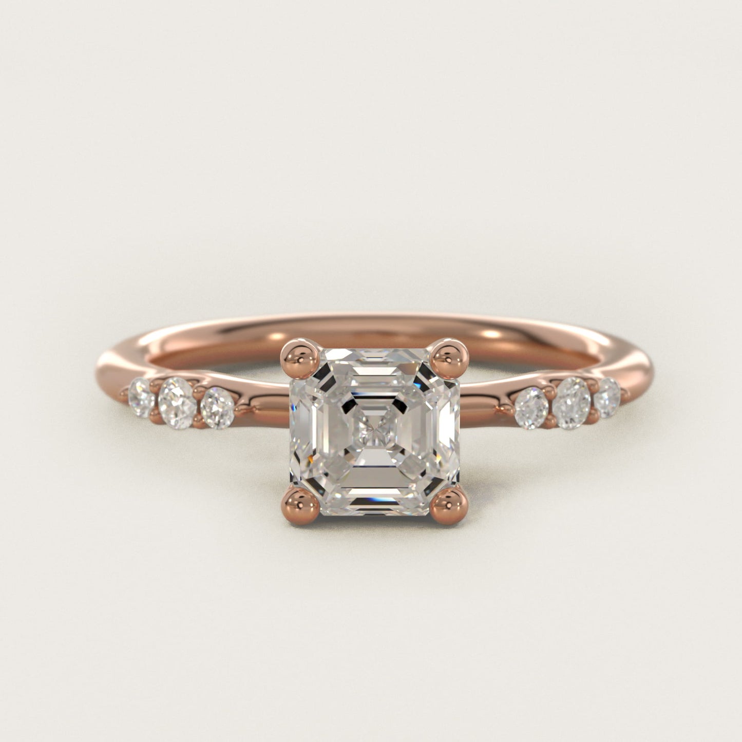Petite Three Round Diamond Accents Side Stone Engagement Ring In 18k Rose Gold By James Allen - Asscher Center