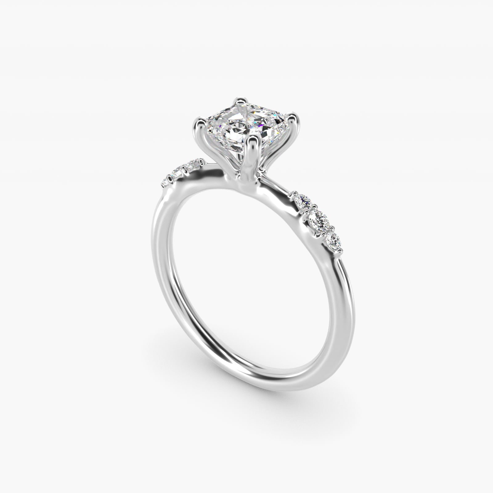 Petite Three Round Diamond Accents Side Stone Engagement Ring In 14K White Gold By James Allen - Asscher Center