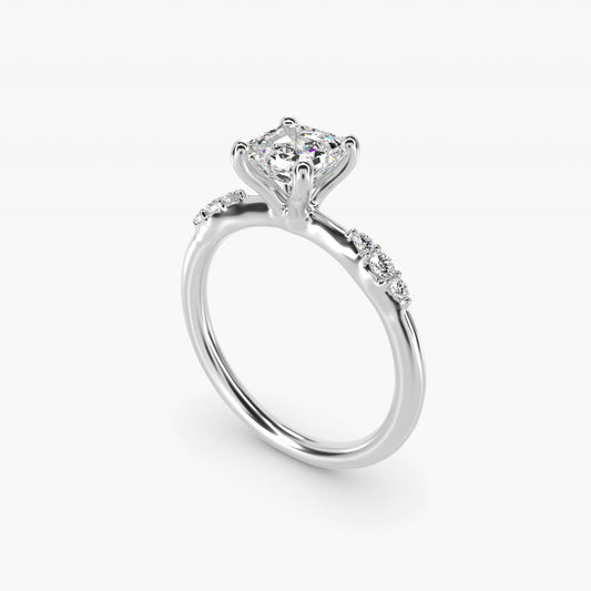 Petite Three Round Diamond Accents Side Stone Engagement Ring In 14K White Gold By James Allen - Asscher Center
