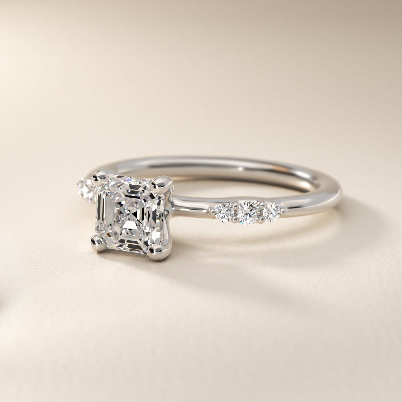 Petite Three Round Diamond Accents Side Stone Engagement Ring In 18k White Gold By James Allen - Asscher Center