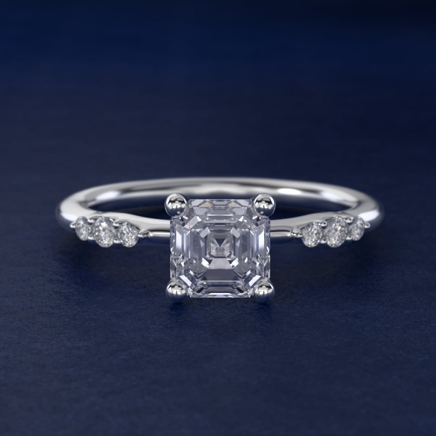 Petite Three Round Diamond Accents Side Stone Engagement Ring In Platinum By James Allen - Asscher Center