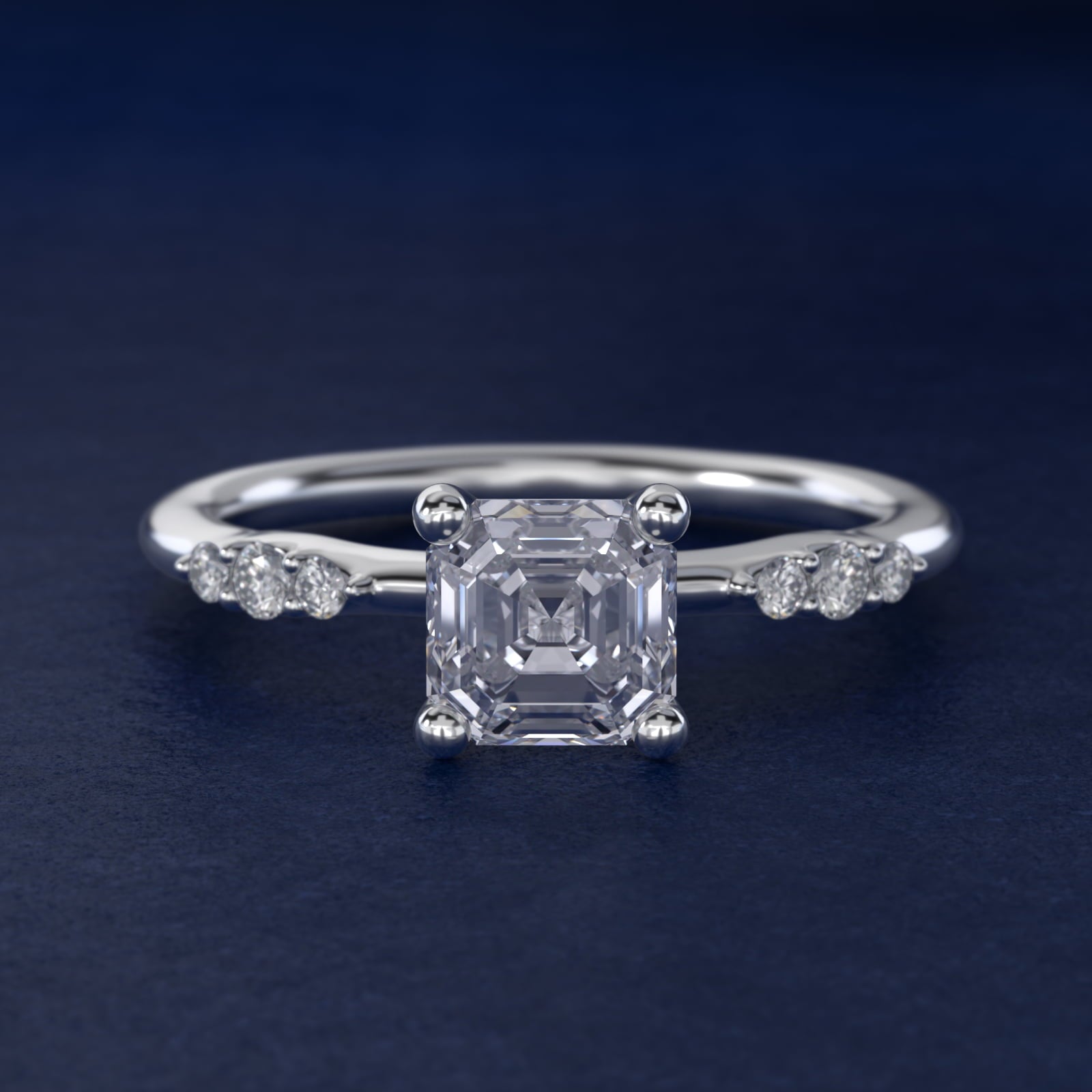 Petite Three Round Diamond Accents Side Stone Engagement Ring In Platinum By James Allen - Asscher Center