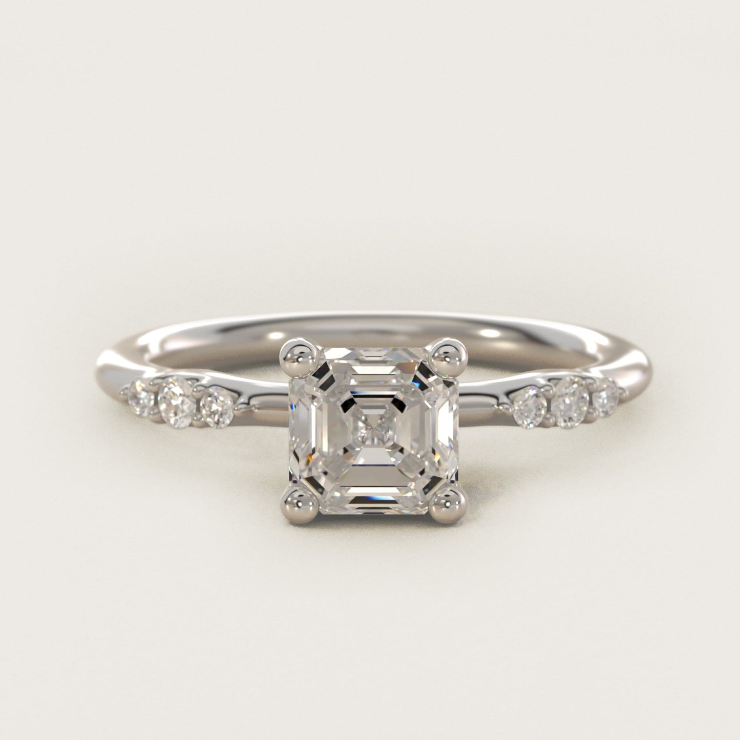 Petite Three Round Diamond Accents Side Stone Engagement Ring In Platinum By James Allen - Asscher Center