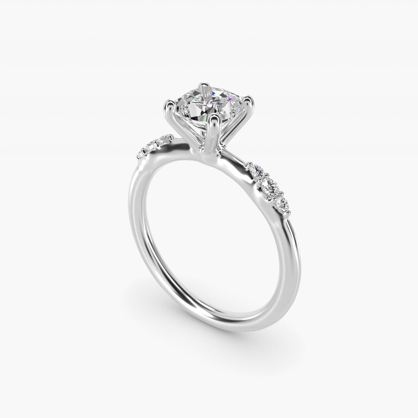 Petite Three Round Diamond Accents Side Stone Engagement Ring In 14K White Gold By James Allen - Cushion Center