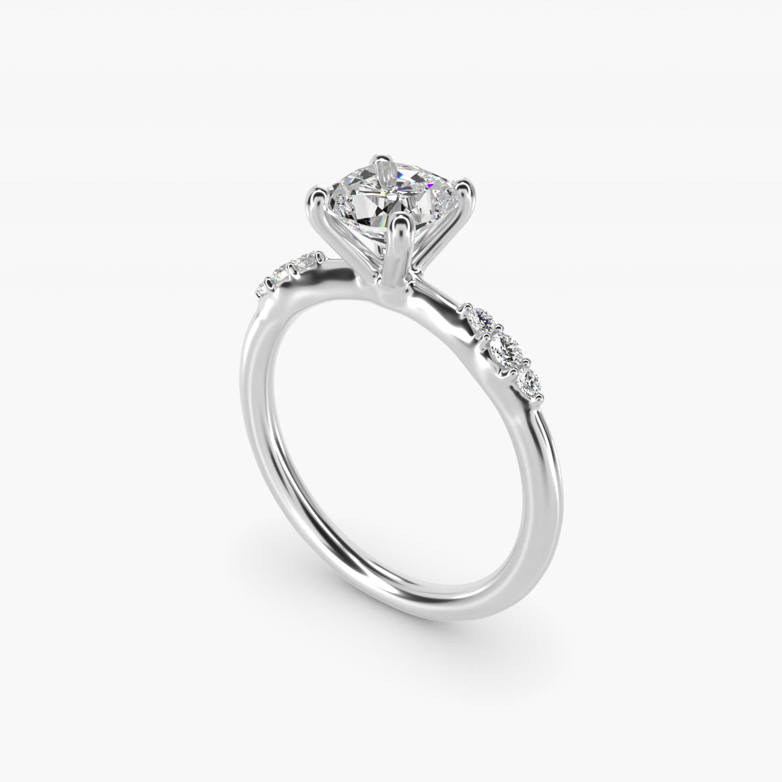 Petite Three Round Diamond Accents Side Stone Engagement Ring In 18k White Gold By James Allen - Cushion Center
