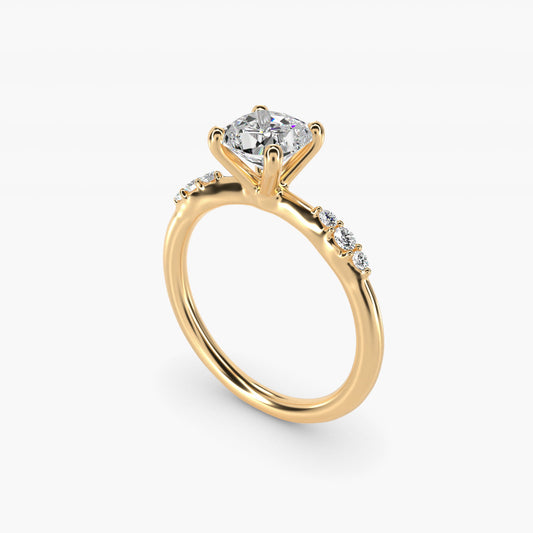 Petite Three Round Diamond Accents Side Stone Engagement Ring In 18k Yellow Gold By James Allen - Cushion Center