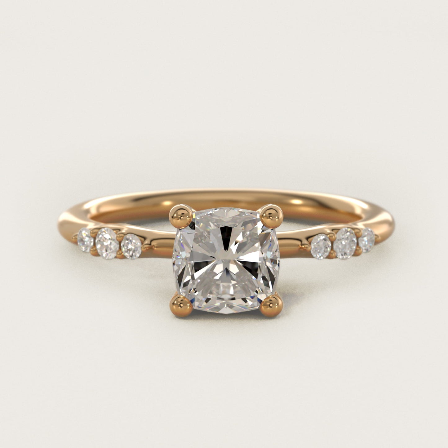 Petite Three Round Diamond Accents Side Stone Engagement Ring In 18k Yellow Gold By James Allen - Cushion Center