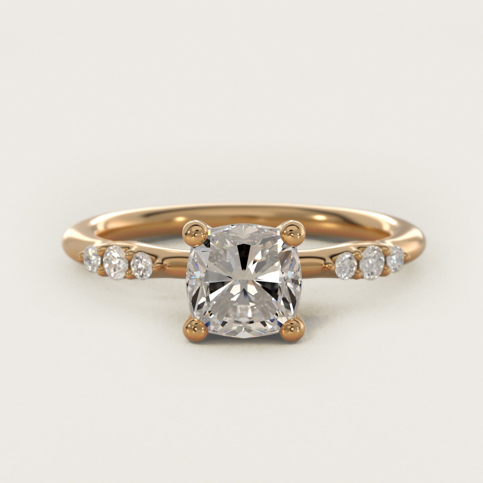 Petite Three Round Diamond Accents Side Stone Engagement Ring In 18k Yellow Gold By James Allen - Cushion Center