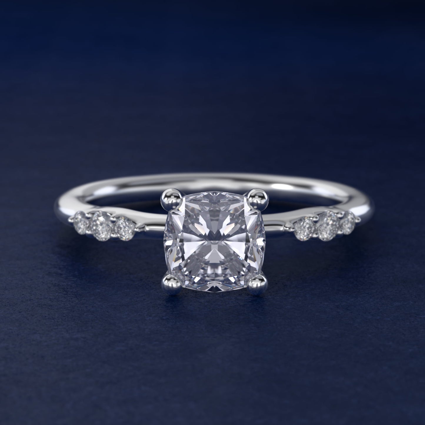 Petite Three Round Diamond Accents Side Stone Engagement Ring In Platinum By James Allen - Cushion Center