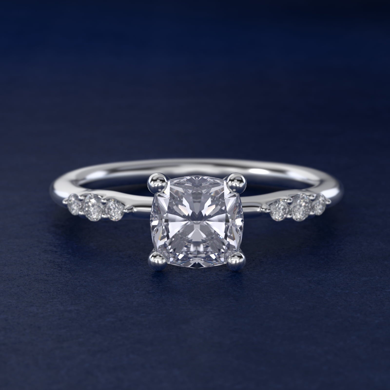 Petite Three Round Diamond Accents Side Stone Engagement Ring In Platinum By James Allen - Cushion Center