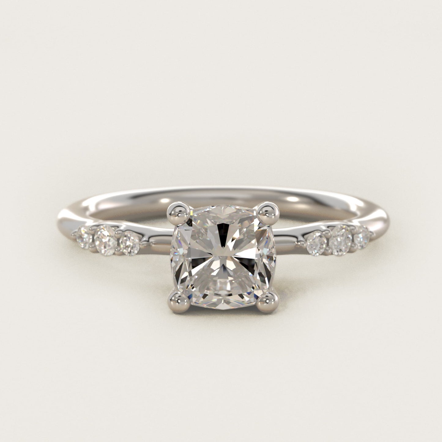 Petite Three Round Diamond Accents Side Stone Engagement Ring In Platinum By James Allen - Cushion Center