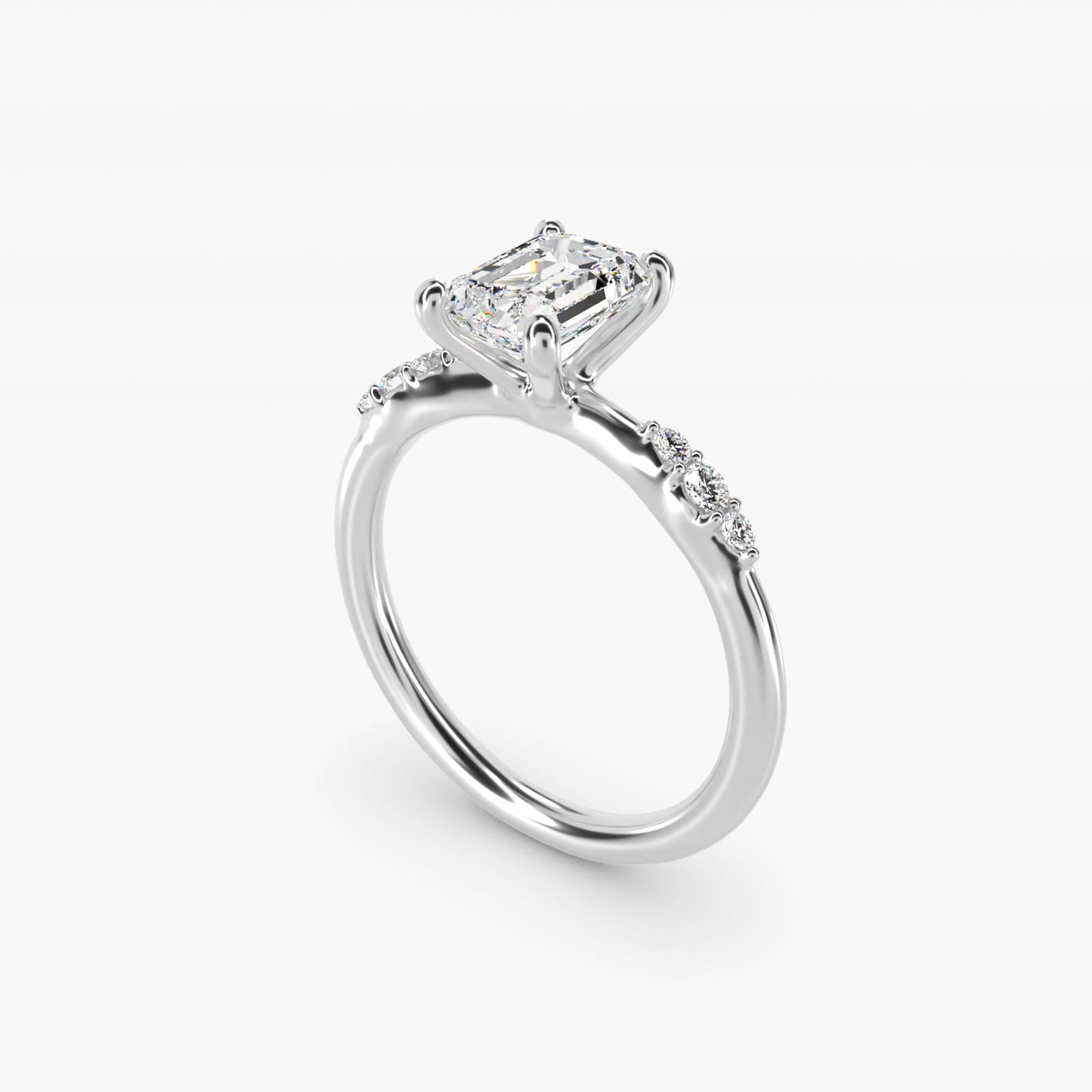 Petite Three Round Diamond Accents Side Stone Engagement Ring In 14K White Gold By James Allen - Emerald Center