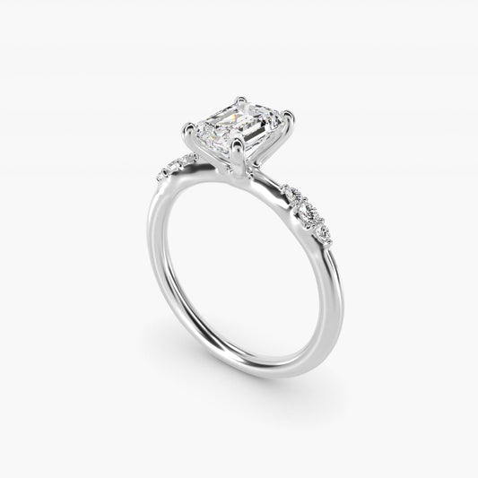 Petite Three Round Diamond Accents Side Stone Engagement Ring In 14K White Gold By James Allen - Emerald Center