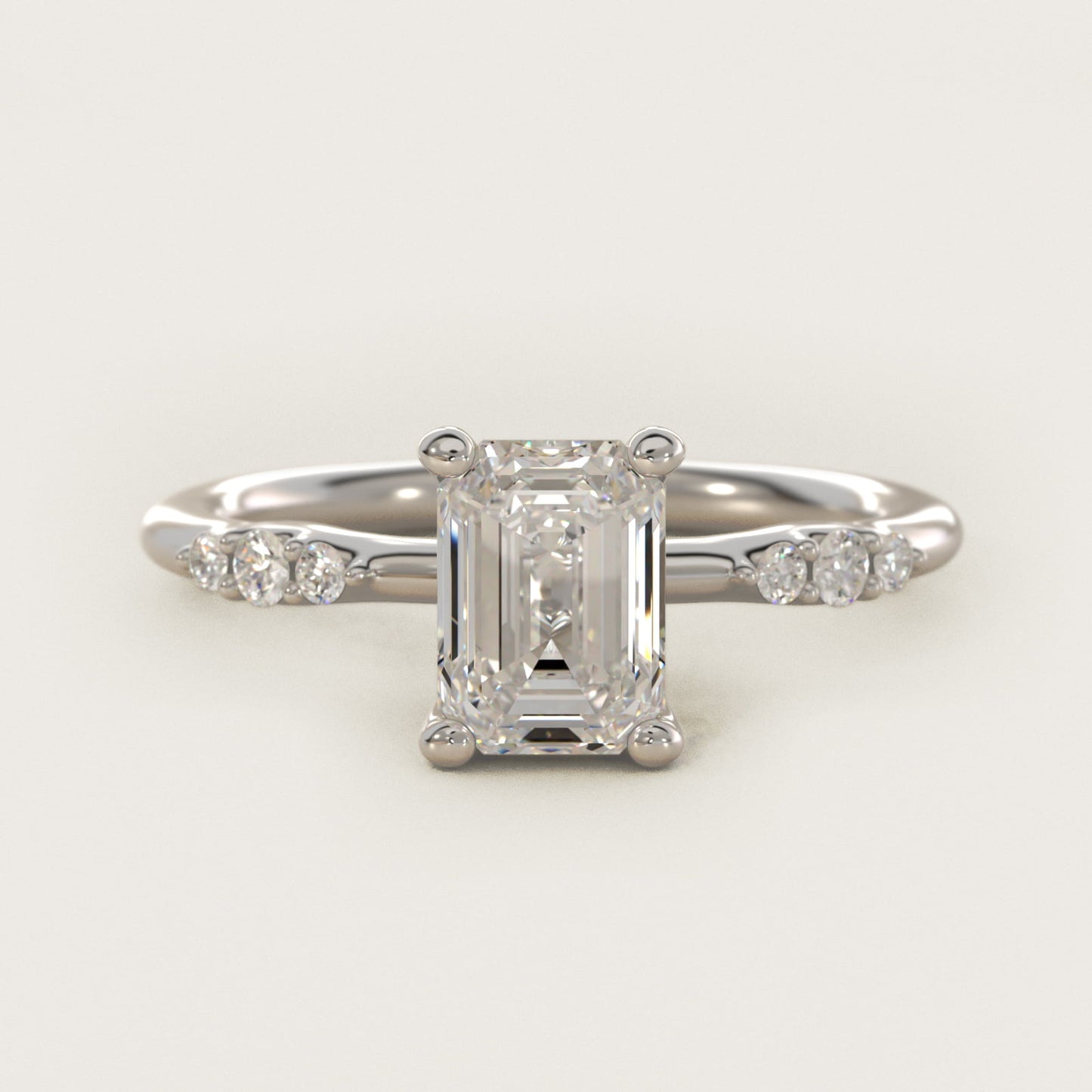 Petite Three Round Diamond Accents Side Stone Engagement Ring In 14K White Gold By James Allen - Emerald Center