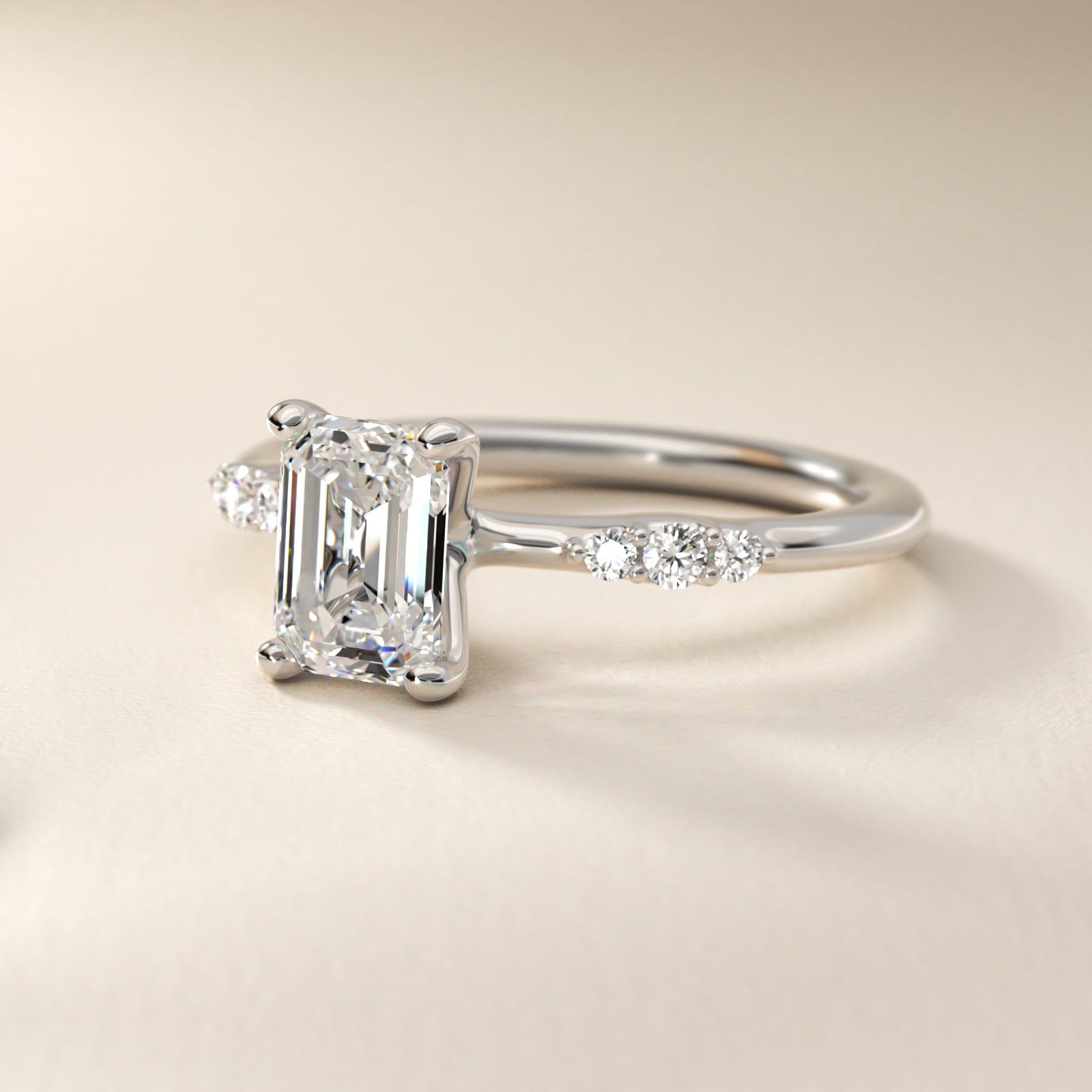Petite Three Round Diamond Accents Side Stone Engagement Ring In 18k White Gold By James Allen - Emerald Center