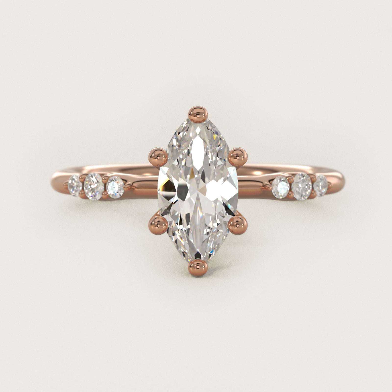 Petite Three Round Diamond Accents Side Stone Engagement Ring In 18k Rose Gold By James Allen - Marquise Center