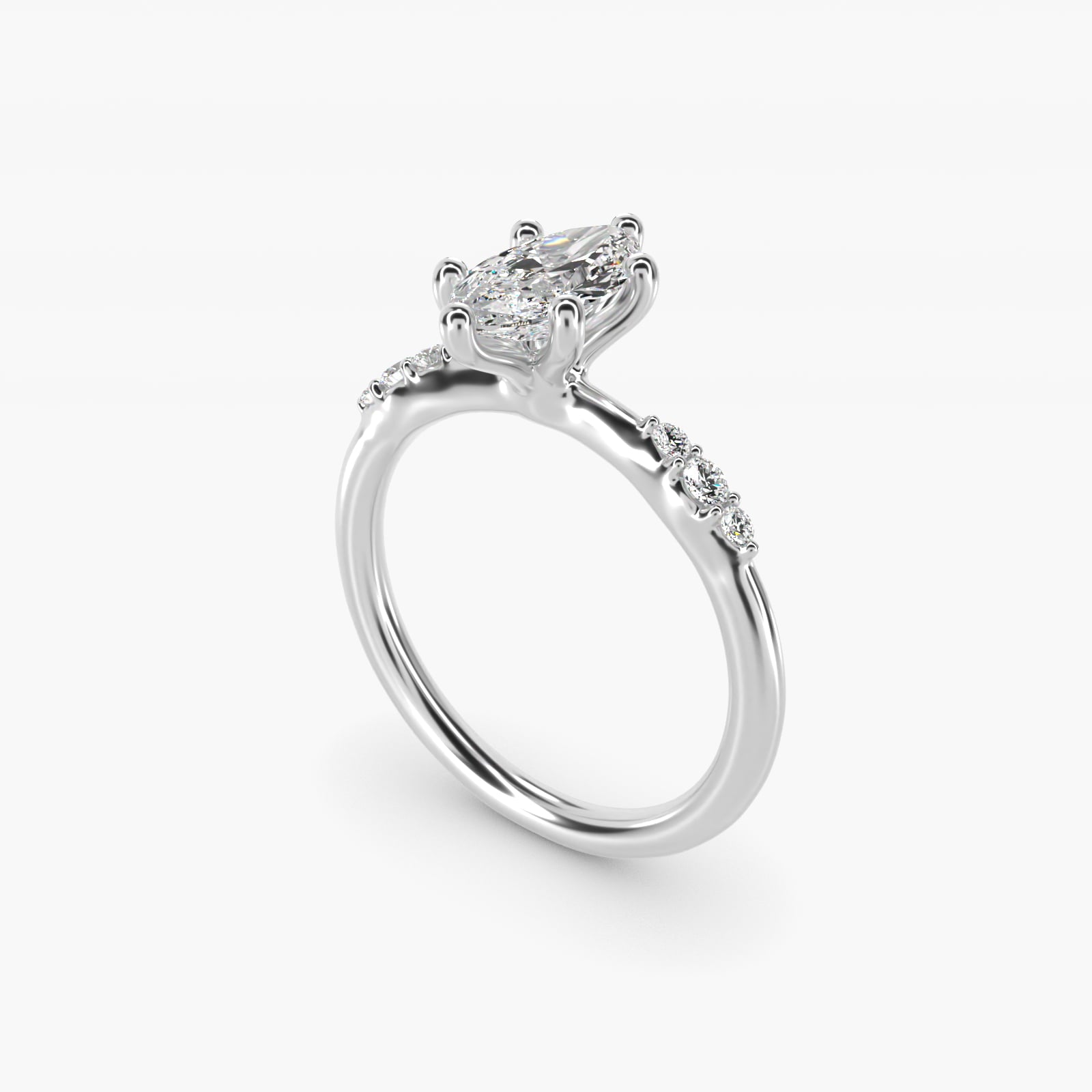Petite Three Round Diamond Accents Side Stone Engagement Ring In 14K White Gold By James Allen - Marquise Center