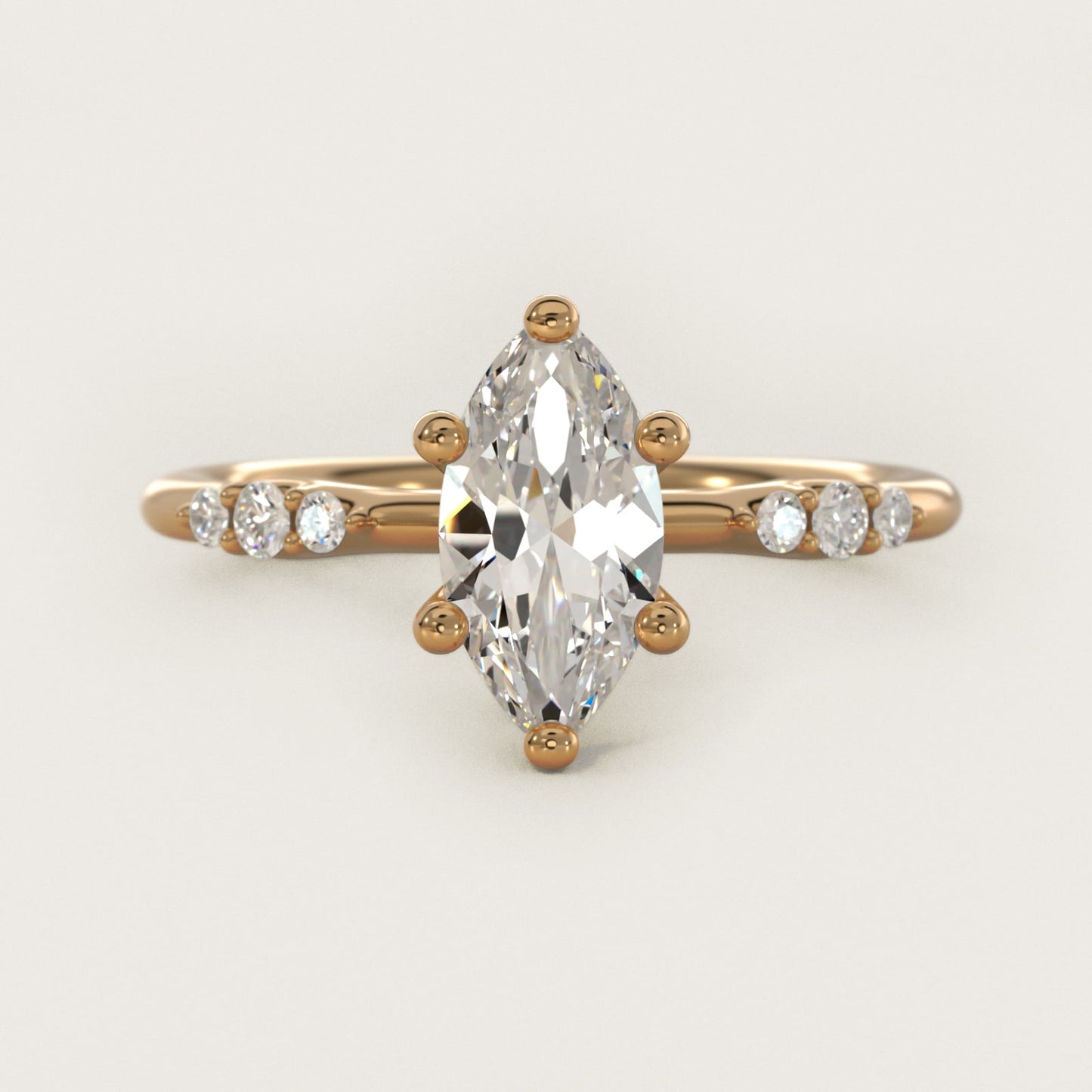 Petite Three Round Diamond Accents Side Stone Engagement Ring In 14K Yellow Gold By James Allen - Marquise Center
