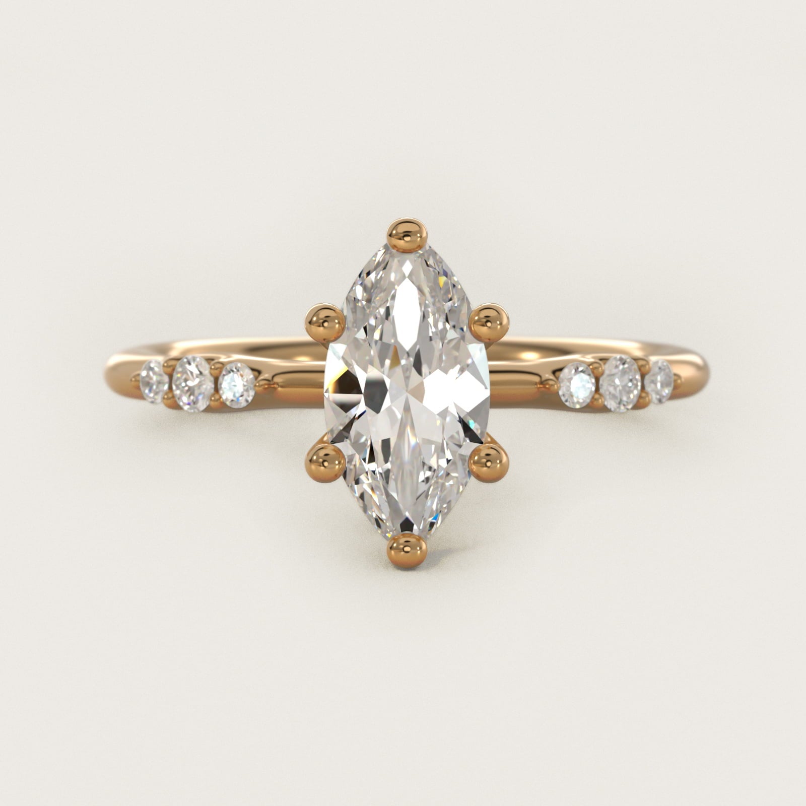 Petite Three Round Diamond Accents Side Stone Engagement Ring In 14K Yellow Gold By James Allen - Marquise Center