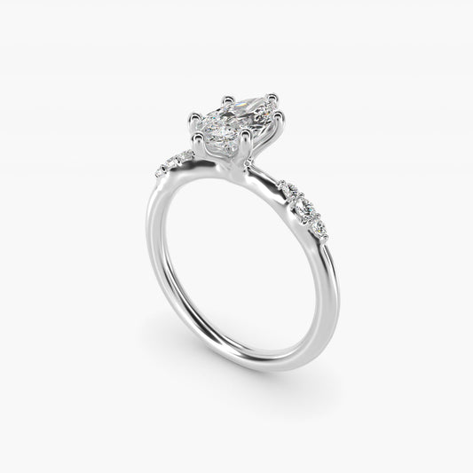 Petite Three Round Diamond Accents Side Stone Engagement Ring In Platinum By James Allen - Marquise Center