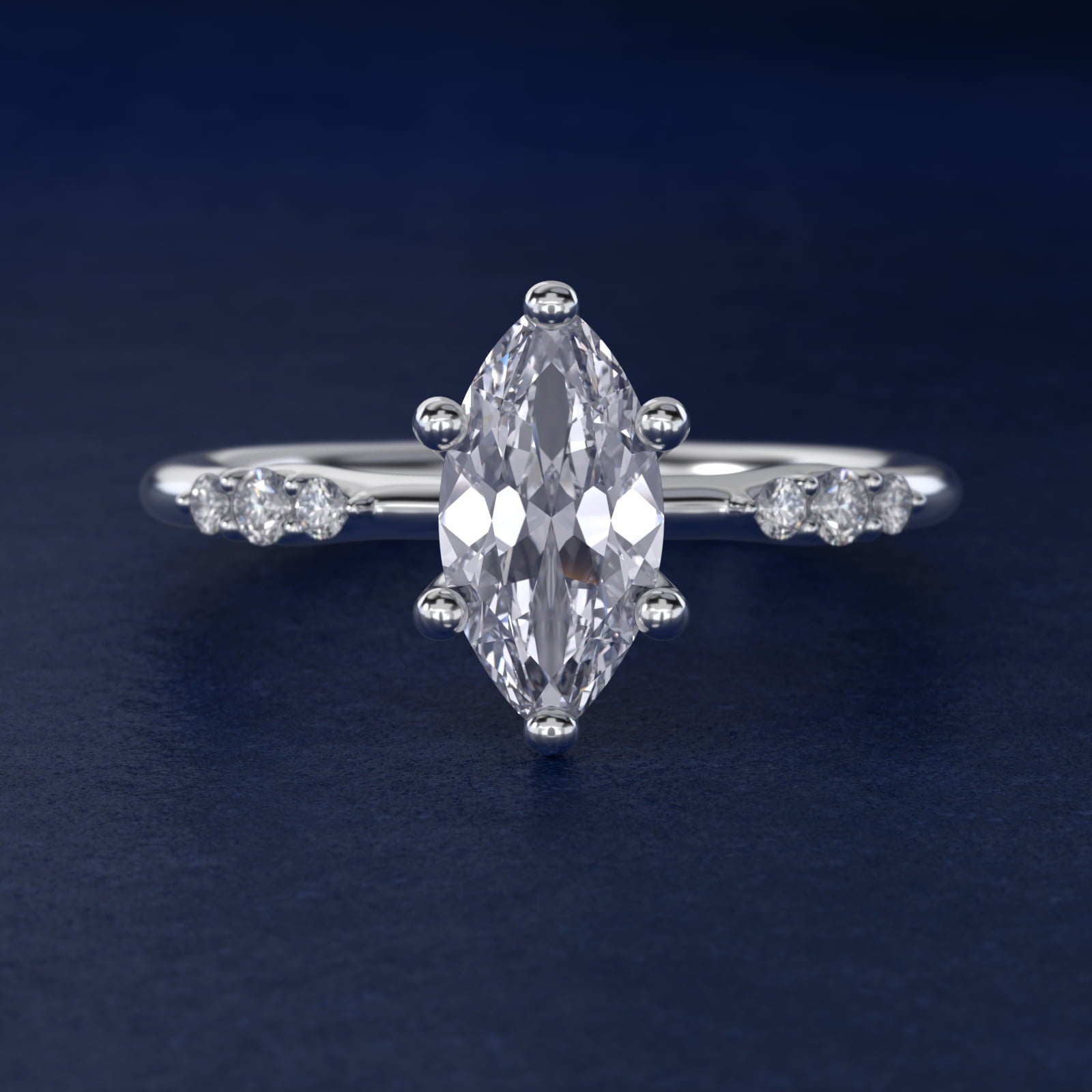 Petite Three Round Diamond Accents Side Stone Engagement Ring In Platinum By James Allen - Marquise Center